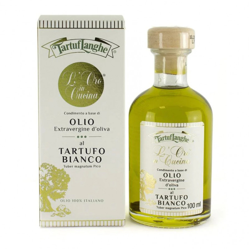Condimento a base di Olio Evo e Fettine di Tartufo Bianco 100ml Condimento a base di Olio Evo e Fettine di Tartufo Bianco 100ml